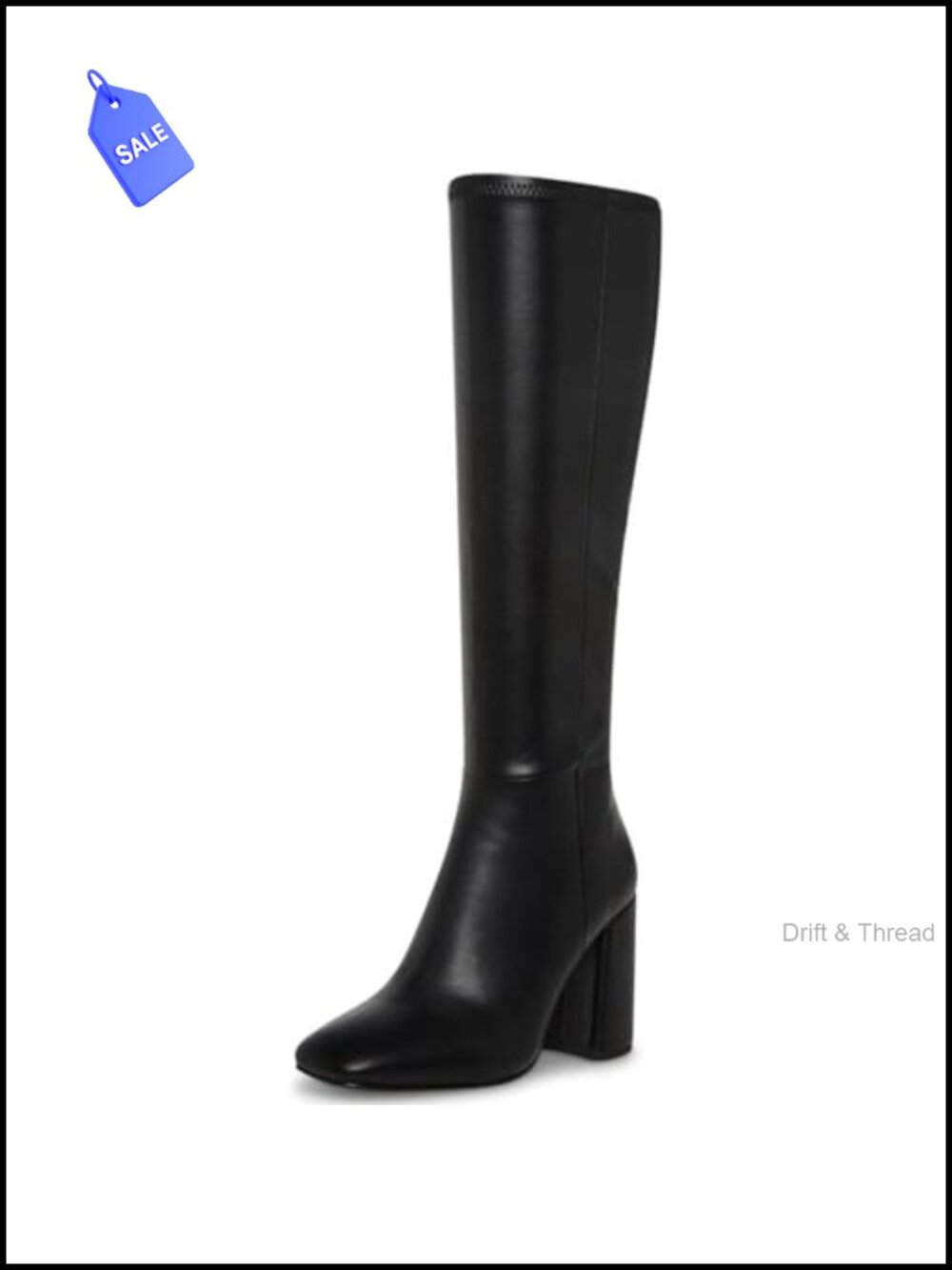 Faux Leather Knee High Boots Square Toe Chunky Heel Tall Boots Side Zip